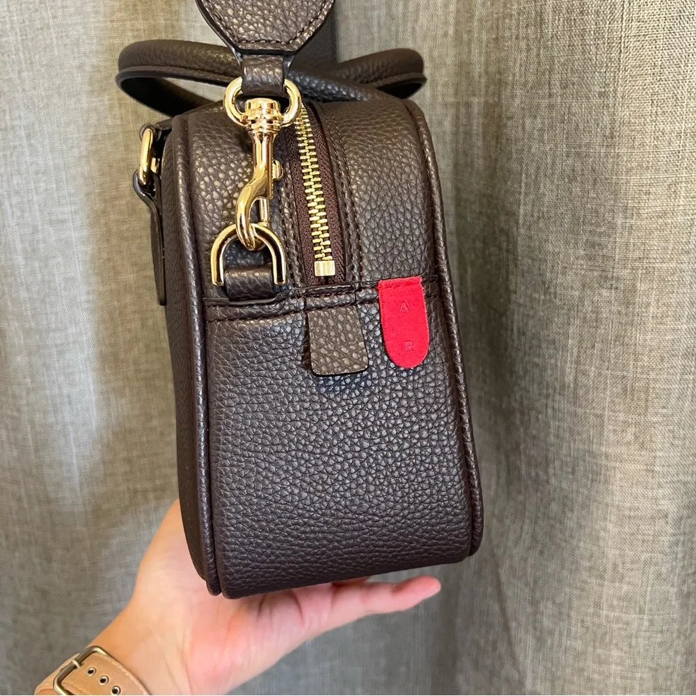 Angela Roi Chocolate Brown Pebbled Leather Crossbody with Gold Hardware - Picture 4 of 9